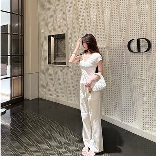 薄款 子2024新款 阔腿裤 直筒裤 慵懒风 M900白色牛仔裤 宽松长裤 女夏裤