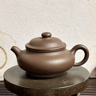 宜兴紫砂壶原矿紫泥虚扁250cc仿古壶手工泡茶壶功夫茶具