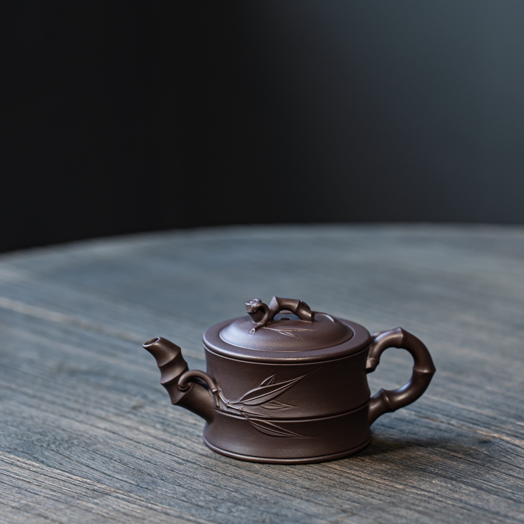 宜兴紫砂壶可心竹段手工制作紫泥