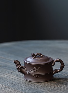 宜兴紫砂壶可心竹段手工制作紫泥