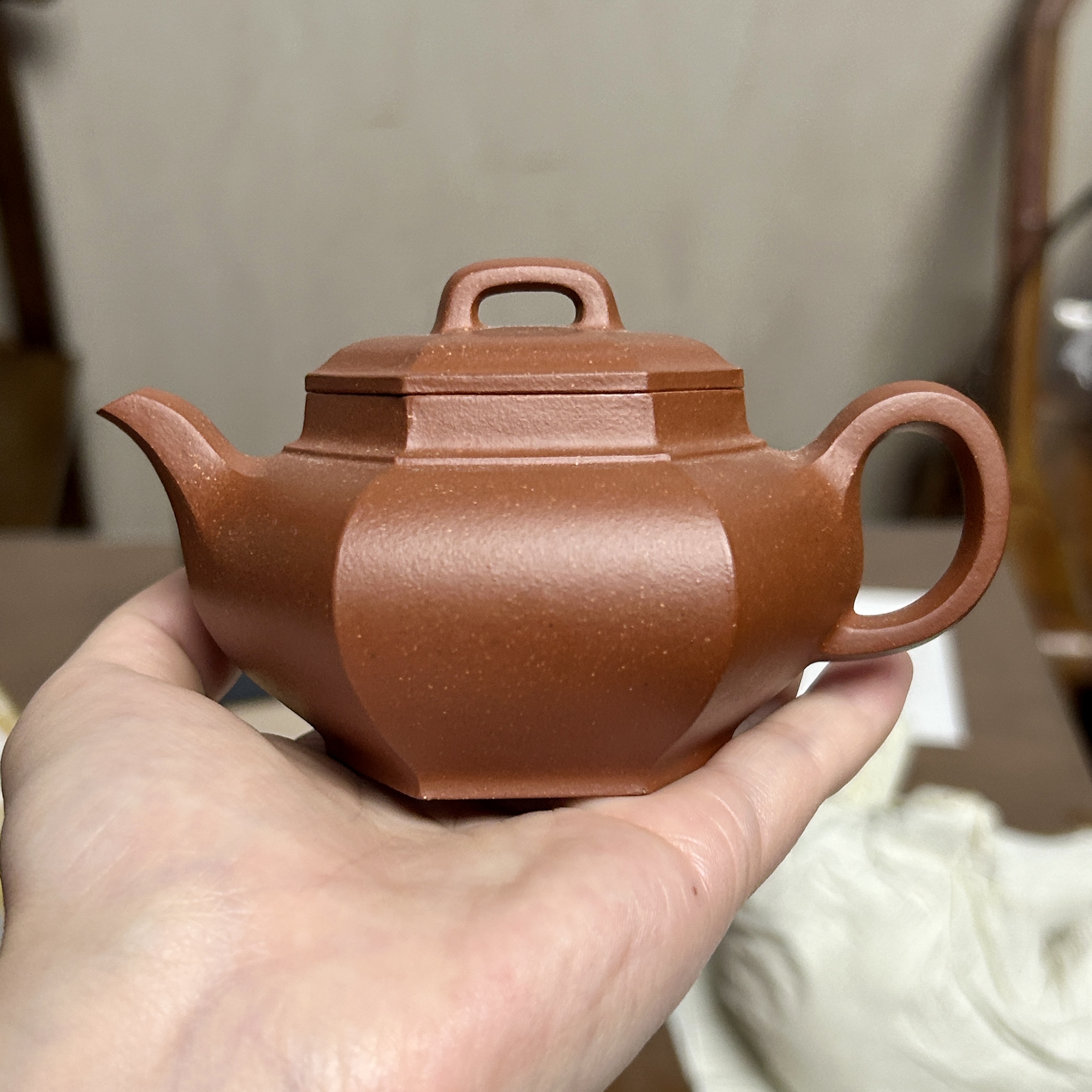 宜兴紫砂壶原矿家藏老料清水泥方壶六方手工制紫砂壶茶具150cc