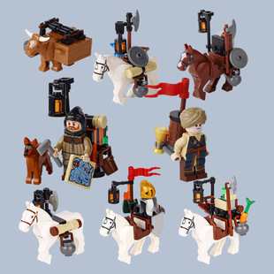 MOC中世纪城堡场景摆件牛车马旅行兵器士兵人仔兼容颗粒积木玩具