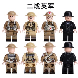 英军事皇家陆军装甲师列兵四面人仔配件武器小颗粒积木兼容