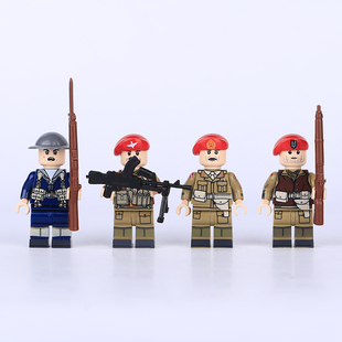 二战英军空降士兵迷彩陆战队炮手武器头盔小颗粒积木第三方人仔