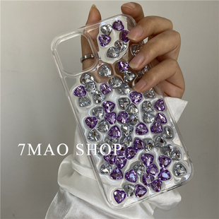 13手机壳s25 5promax 14plus 原创紫色爱心水钻适用苹果16