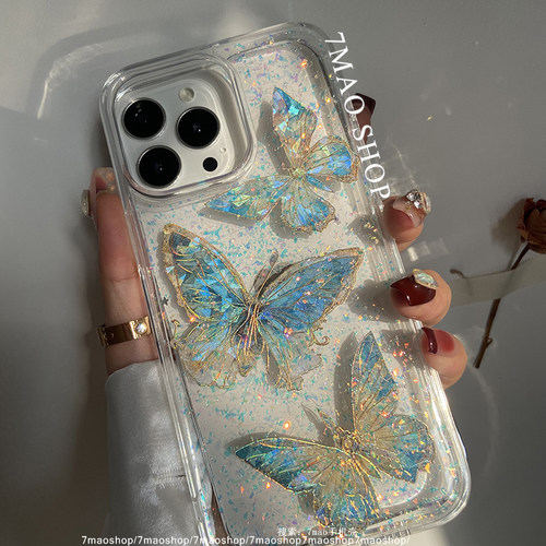 梦境仙气蓝灵蝴蝶适用手机壳