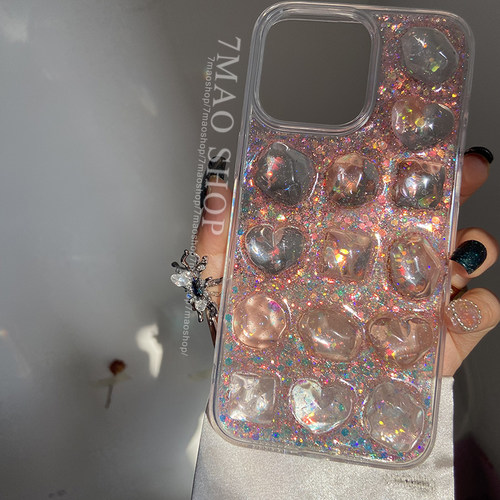 粉色宠儿宝石感14plus适用iphone16promax15手机壳13mate70reno12