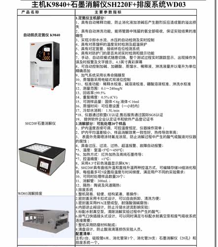 海能仪器凯式定氮仪 K9840加SH220F石墨消解仪加WD03消解排废