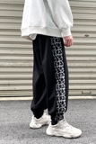 B308-H280-P55冬季加绒加厚豹纹束脚拼接休闲裤卫裤子男女主推，男装休闲裤，电商D232