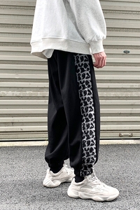 B308-H280-P55  冬季加绒加厚豹纹束脚拼接休闲裤卫裤子男女 主推图片