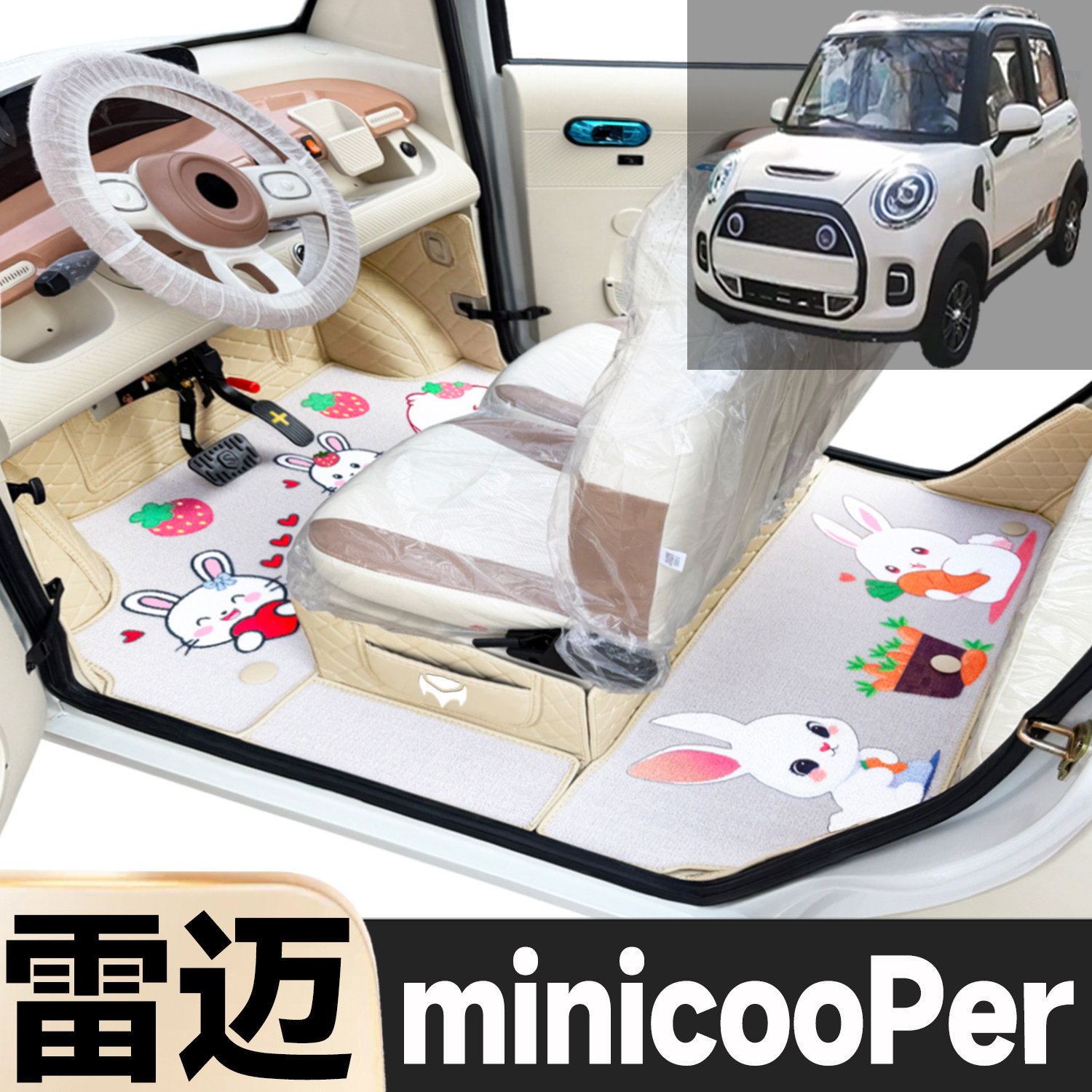 雷迈minicooPer专用卡通图案低速电动四轮老年代步全包围电车脚垫