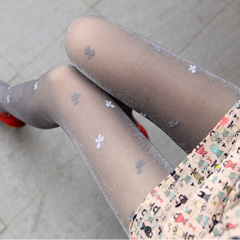 外贸亮晶晶性感打底连裤袜女亮丝银葱丝袜蝴蝶结透肉高档春夏薄款