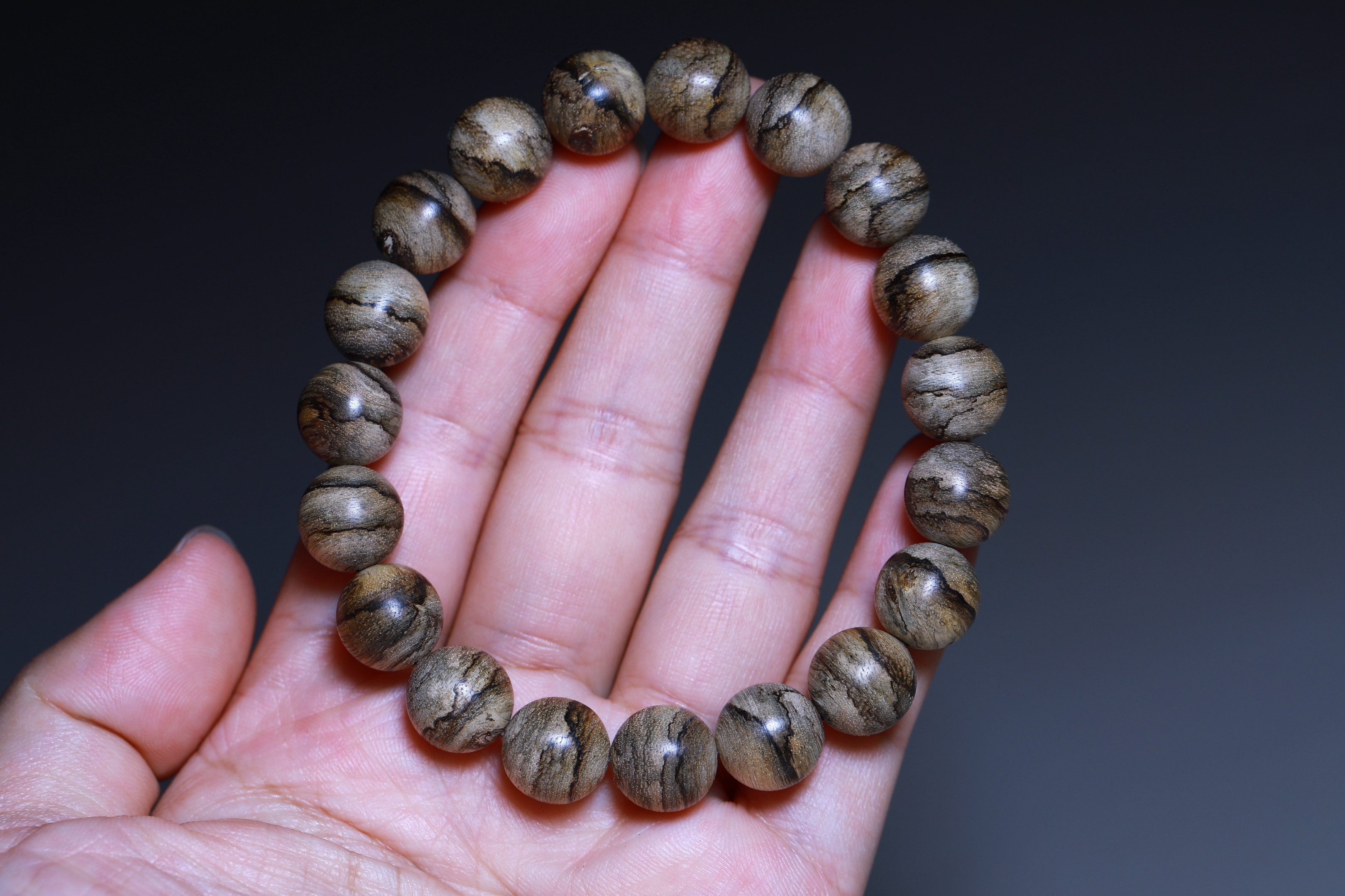 1.1沉香手串10.18克手链11mm达拉干花珠虎斑纹深散油线圆佛珠