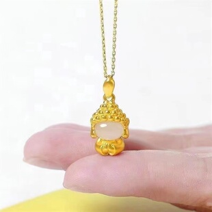 金吊坠女无相小萌佛宝宝佛挂坠高纯度沙金保色O字项链礼物正品