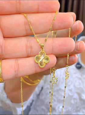 黄金色四叶草吊坠 双面拉丝工艺 轻奢小众幸运草锁骨链女 百搭