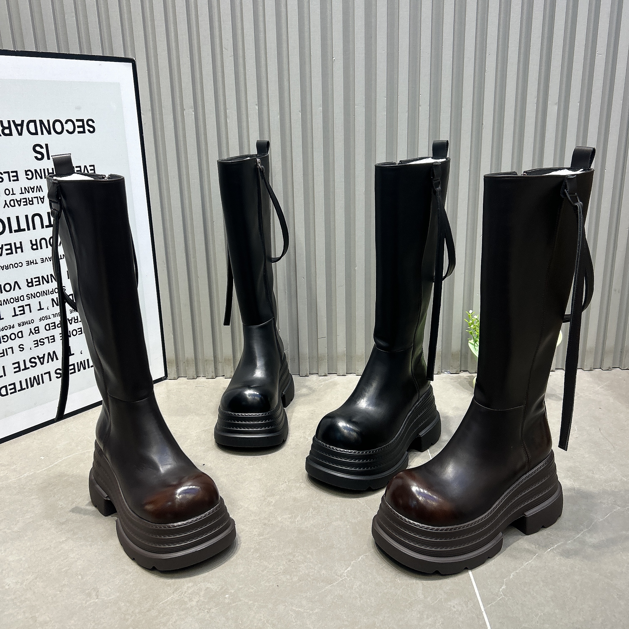 欧货真皮9cm厚底增高马丁靴女2025新款冬加绒小个高跟长筒骑士靴