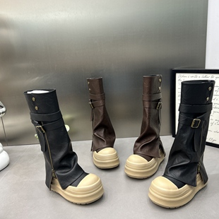 ins个性 管靴增高筒长靴马丁靴女鞋 做旧脏脏休闲潮 厚底裤 2025新款