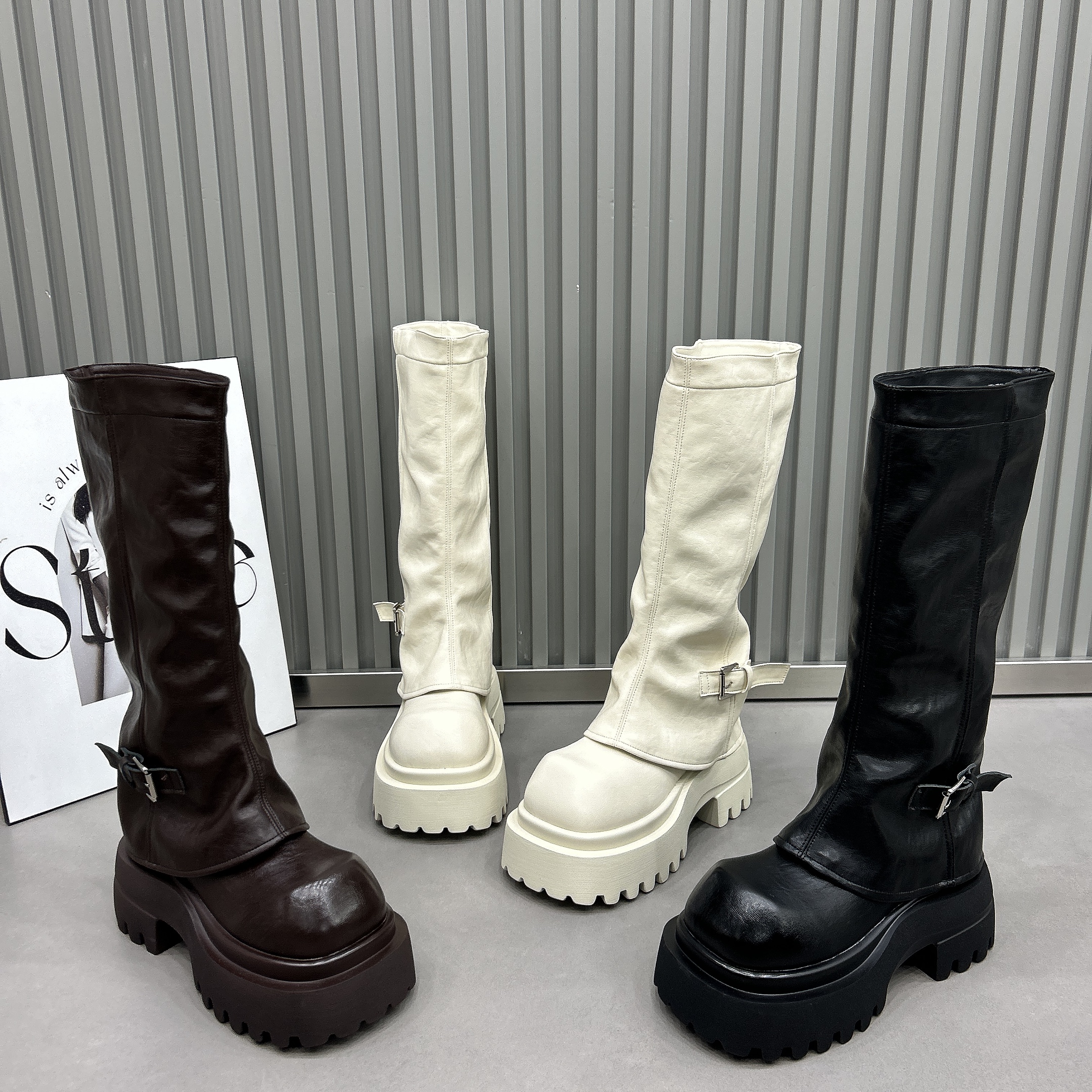 小个子8CM辣妹厚底增高裤管靴骑士长靴套筒马丁靴大头瘦瘦堆堆靴