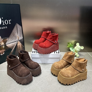 圆头翻领短靴 2025新款 网红爆款 超高跟超轻8CM增高厚底勃肯靴女款