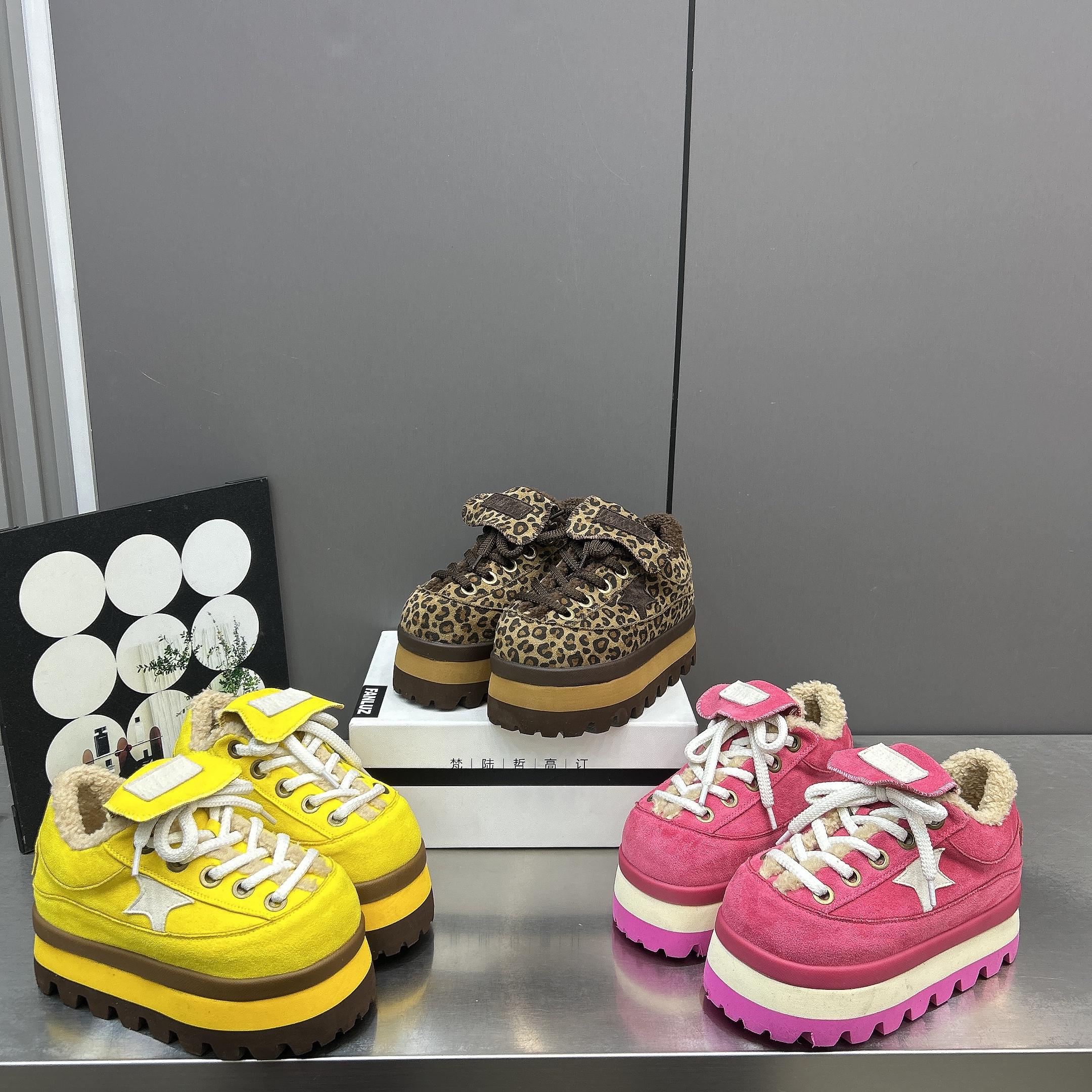 2025新款7CM厚底松糕鞋女豹纹彩色增高超轻发泡底毛毛雪地靴棉鞋