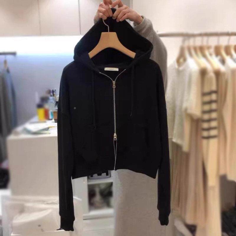 衫货短款20231208灰色双向拉链卫衣外套女225新款0欧春秋纯棉帽小