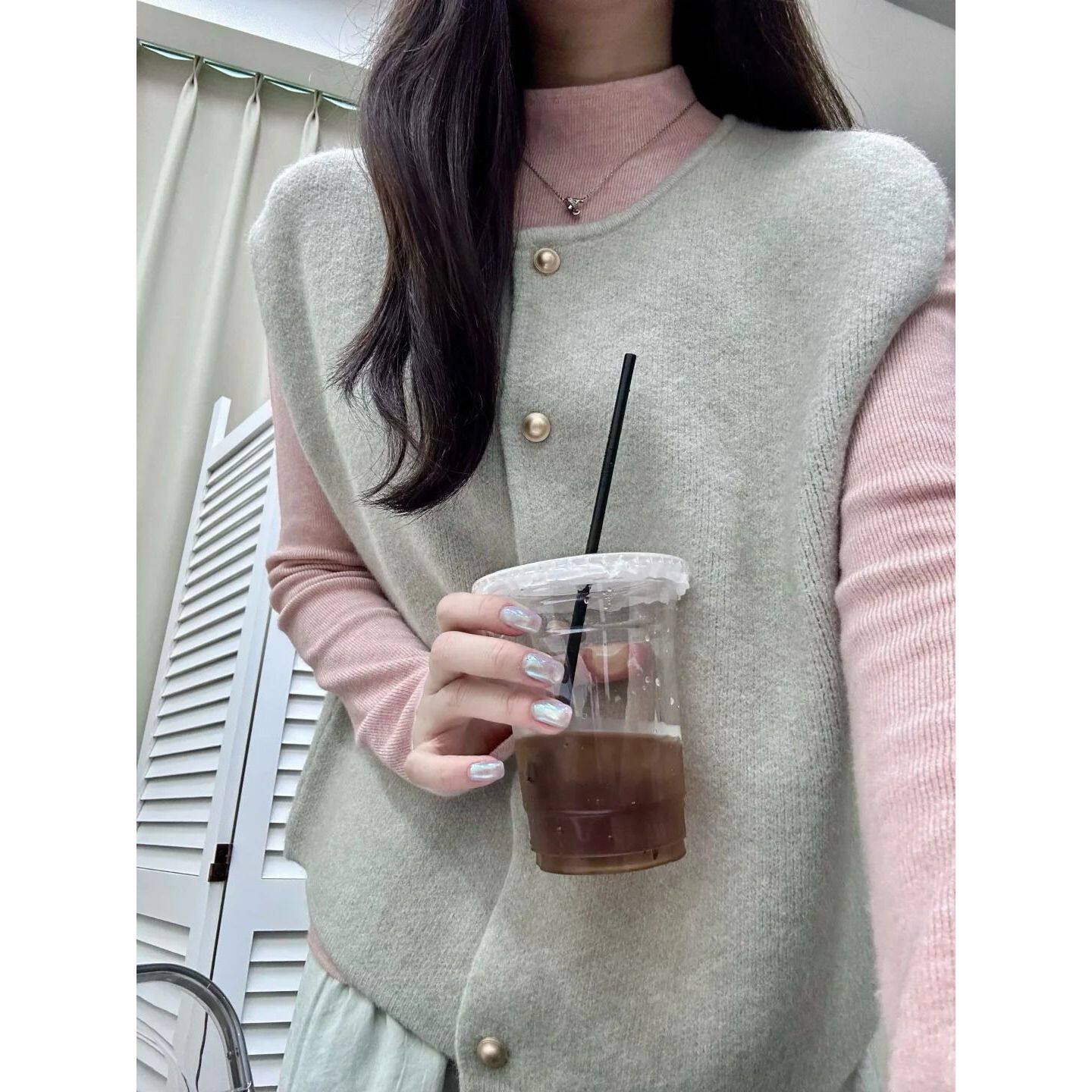 韩系花粉色半高领显瘦打底衫女秋冬软糯叠穿内搭毛衣保暖针织上衣