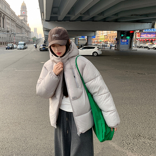 2025年双拉连帽立体短款棉服冬季情侣款新款宽松椰白色保暖外套