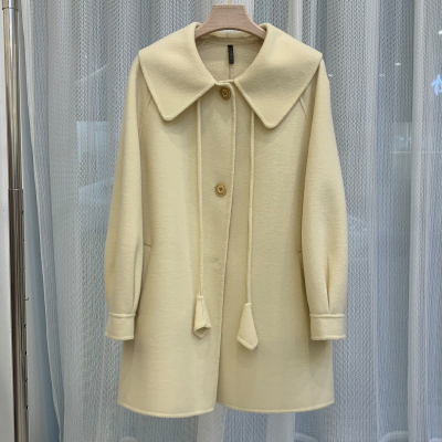 学院风双面羊绒大衣女中长款秋冬韩版中长款娃娃领小个子毛呢外套