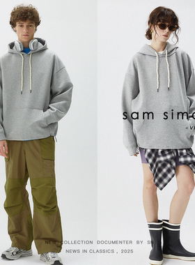 samsimon /2025春季新款复古运动风‘葫芦’绳连帽套头卫衣