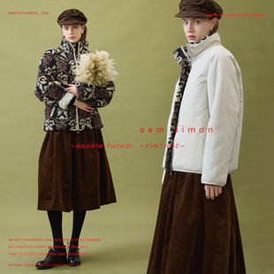 faced复古提花花纹羊羔毛高领初冬立领两面外套 double sam simon