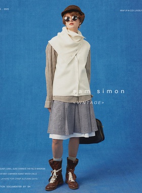 sam simon/‘宝藏叠叠乐马甲’ 全羊毛可拆卸围脖式V领针织背心