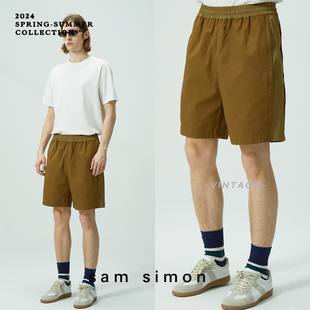 vintage百搭純色分割設計五分休閑褲 sam Basic 短褲 simon 日雜風