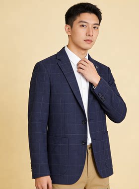 撤柜 新款秋季男式休闲西装春秋格子西服男青年修身便西外套3Q078