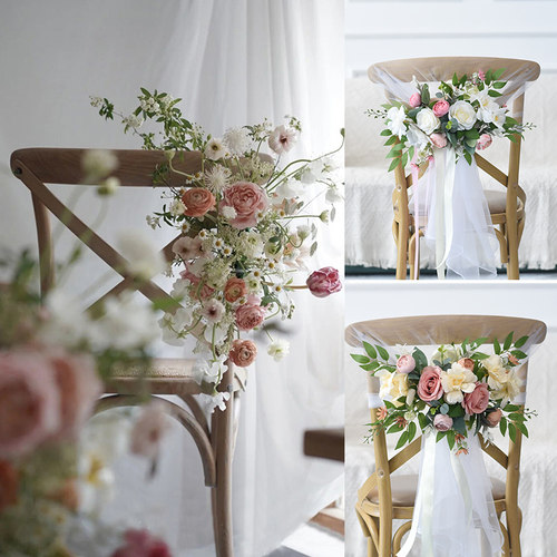 婚庆仿真花椅背花假花束
