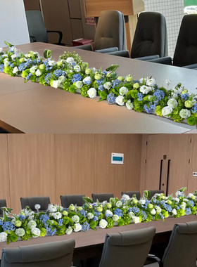 会议桌花仿真花绢花长餐桌装饰花