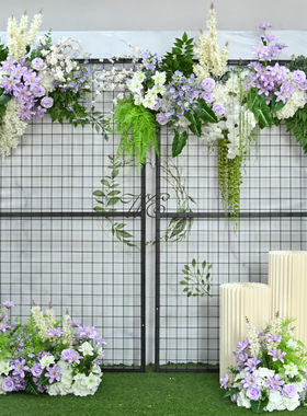 森系紫色仿真花酒店婚庆婚礼商场店铺橱窗4s店年会周年庆背景花艺