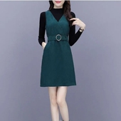 灯芯绒马夹背心裙2024年秋冬新款 V领连衣裙女 无袖 韩版 显瘦中长款