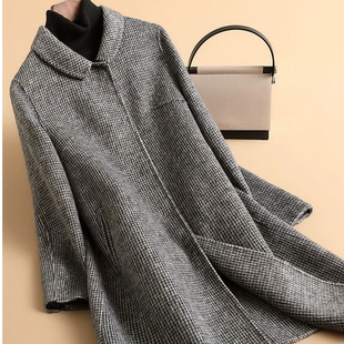 秋冬新款胖MM时髦妈妈装双面毛呢大衣女中长款大码遮肉毛呢子外套