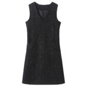 小香风亮丝简约背心连衣裙2025春秋新款 减龄通勤无袖 V领打底裙子