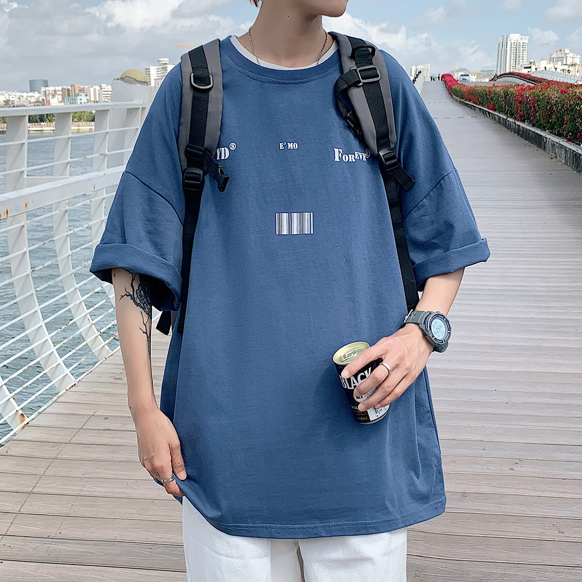 YYDS/EMO字母图案港风中性休闲情侣大码风短袖T恤DT7643P25,男装T恤,星座227-7