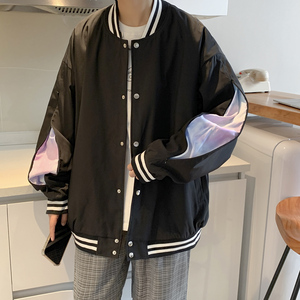 港风秋季潮牌休闲宽松潮流夹克男潮棒球服外套男7412P70图片