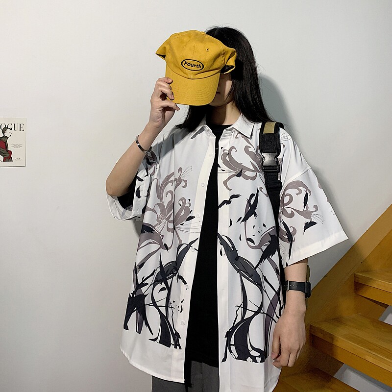 港风春季休闲情侣大码衬衫男潮流帅气短袖衬衣7854P45,男装衬衫,星座227-7