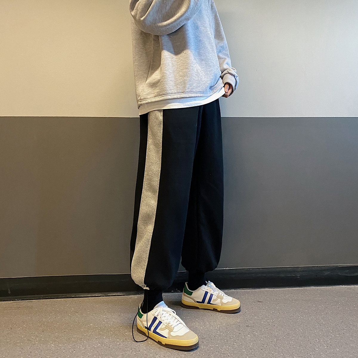 秋季新款港风休闲裤男卫裤宽松九分裤运动裤男长裤K7126P35,男装休闲裤,星座227-7