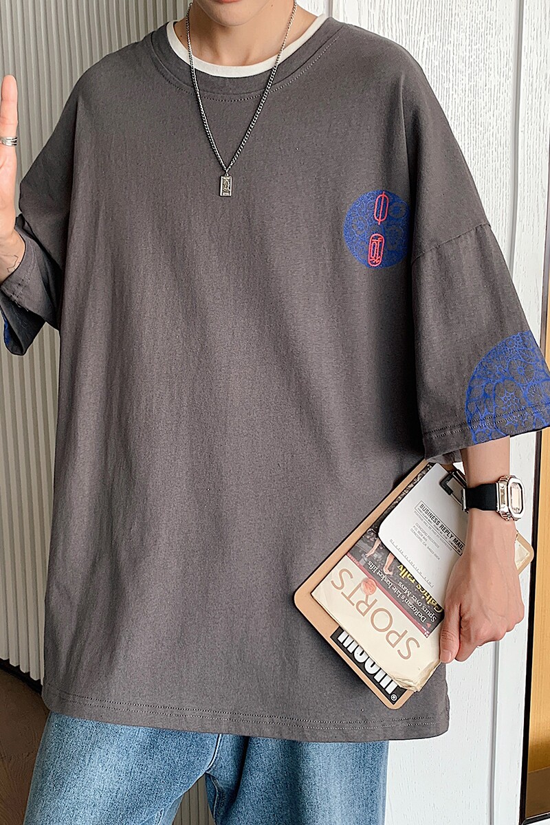 图案已注册港风青花瓷休闲情侣大码风短袖T恤DT7606P35,男装T恤,星座227-7