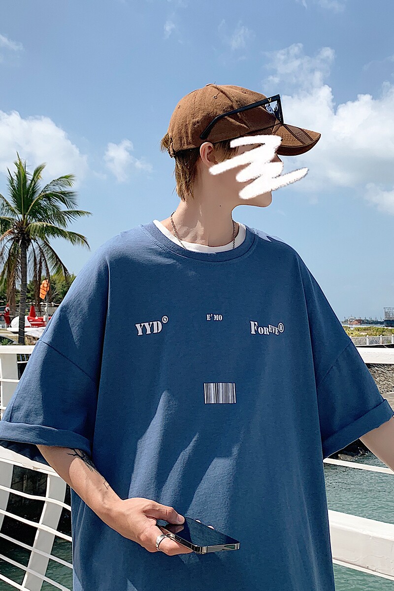 YYDS/EMO字母图案港风中性休闲情侣大码风短袖T恤DT7643P25,男装T恤,星座227-7