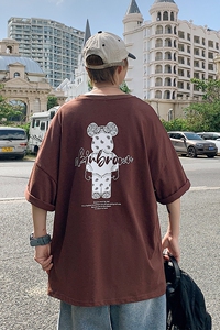 图案已注册港风日系中性休闲情侣大码风短袖T恤DT7736P25图片