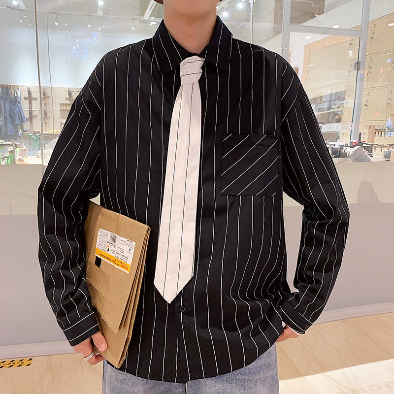 港风青春休闲情侣大码长袖衬衫男潮流帅气七分袖衬衣7853P45,男装衬衫,星座227-7