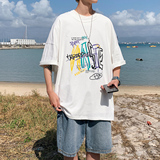 图案已注册港风日系中性休闲情侣大码风短袖T恤DT7735P28，男装T恤，星座227-7