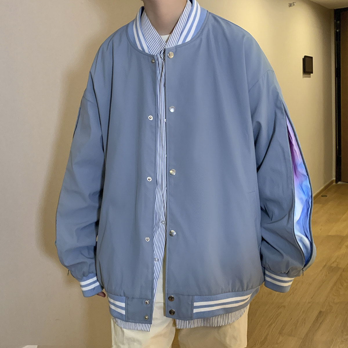 港风秋季潮牌休闲宽松潮流夹克男潮棒球服外套男7412P70,男装夹克,星座227-7