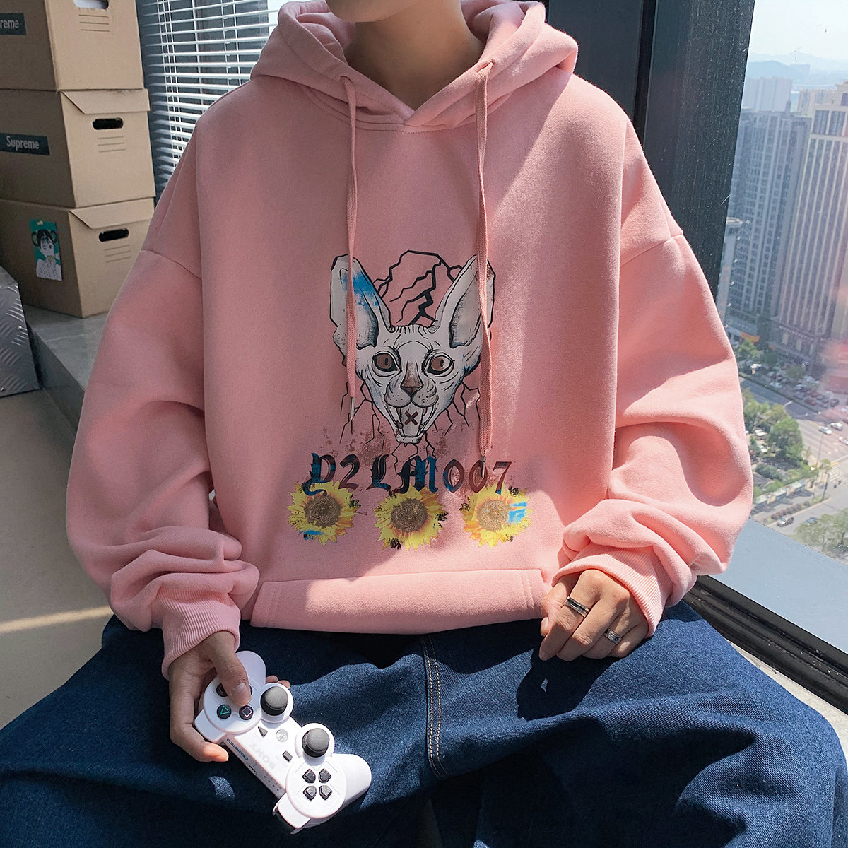 秋款港风中性情侣大码休闲运动套头卫衣男外套7656P48,男装卫衣,星座227-7